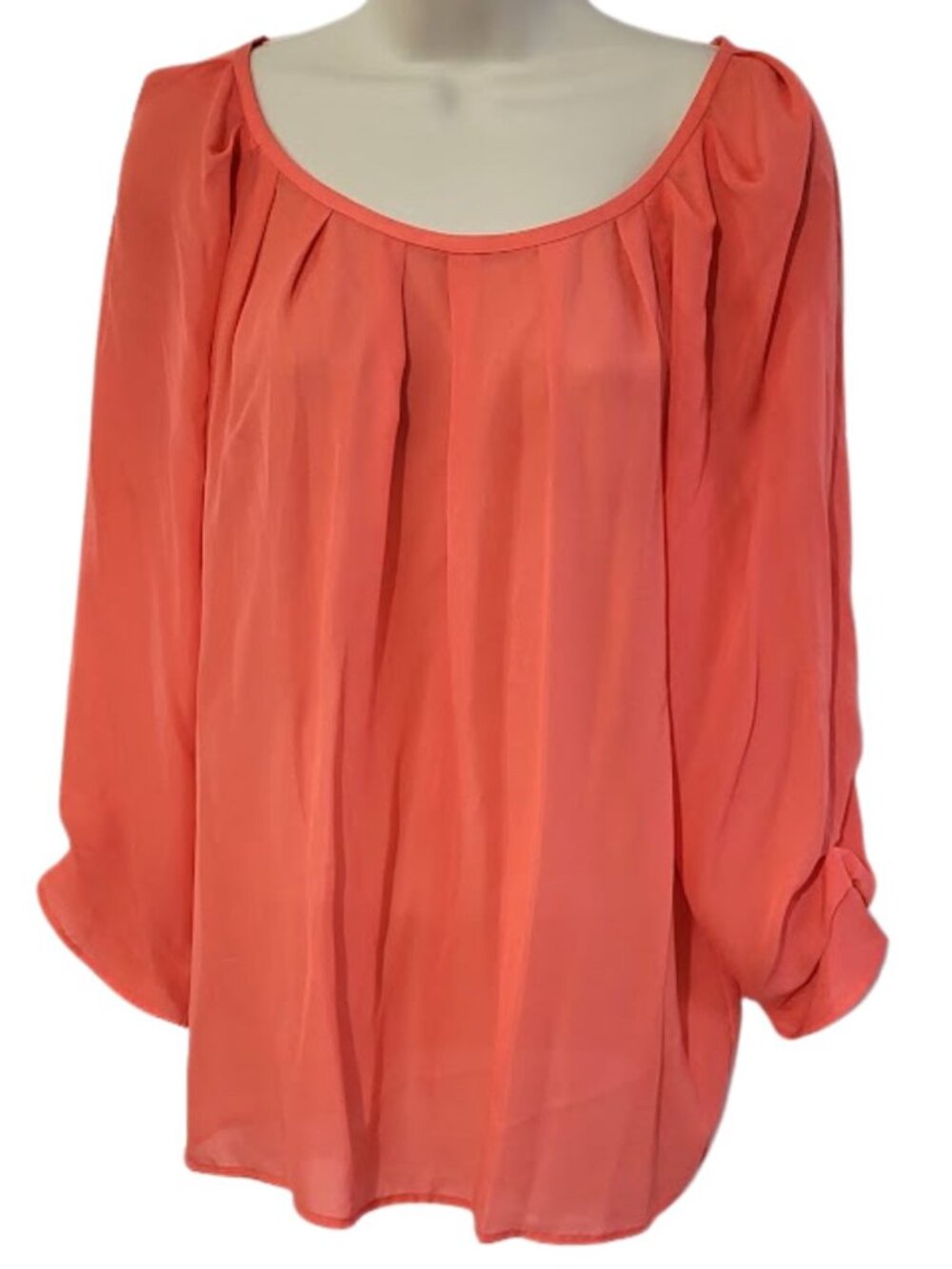 CYNTHIA ROWLEY NWT Coral Sheer Peasant Style Puff-Sleeve Blouse - Women's XL